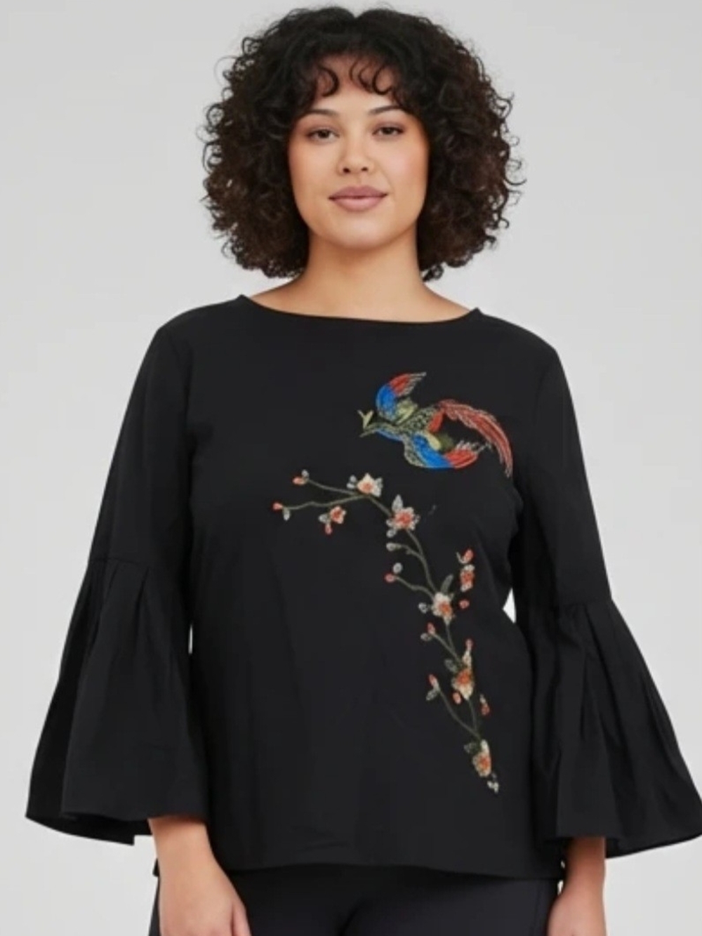 Jealous Tomato Womens Size XL Embroidered Bell-Sleeve Top 100% Cotton